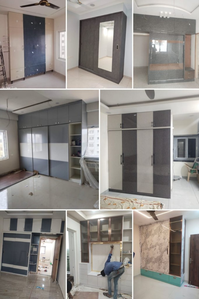 Bedroom built-in wardrobes and feature wall