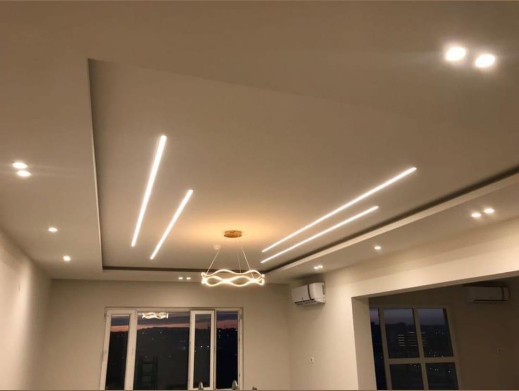 False ceiling with linear LED and downlights